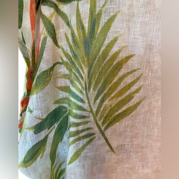 Chico’s Sz S/M Beige Orange Tropical Palms Linen Relaxed Fit Keyhole Front Tunic - Picture 4 of 6